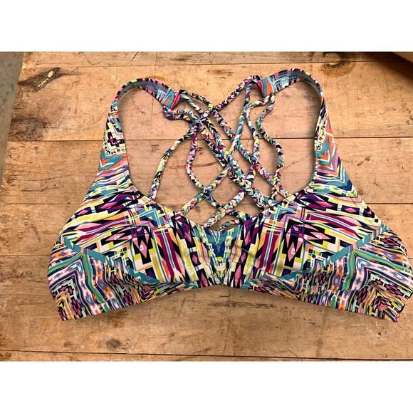 Kenneth Cole Reaction Medium Women's Swim Top Crossback Colorful Aztec Southwest - Picture 3 of 7